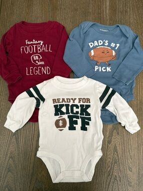 EUC long sleeved Football onesies 6 months (Old Navy and Carter’s)